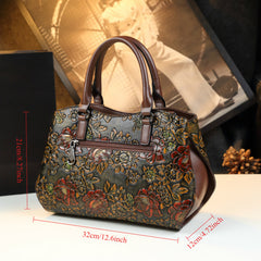 Vintage Floral Handbag w/Removable Strap Zipper Closure Polyester Lined
