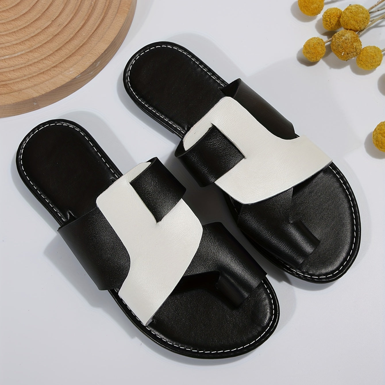 Colorblock Flat Slide Sandals - Summer Beach Shoes