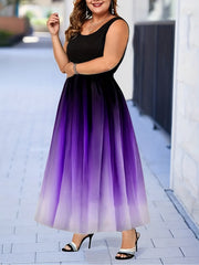  Colorblock Ombre Print Round Neck Tank Dress