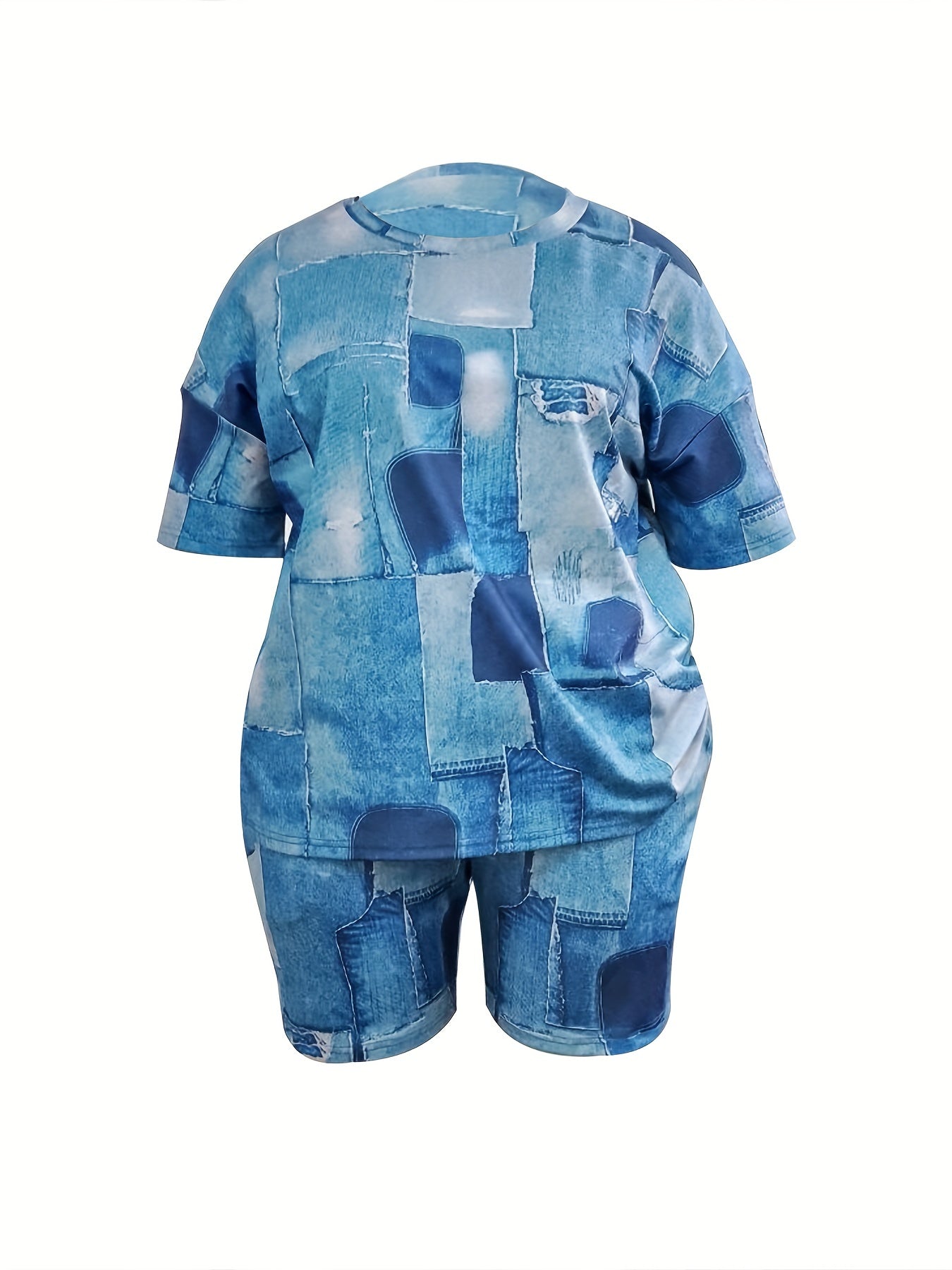  Denim Print Tee & Shorts 2pc Set