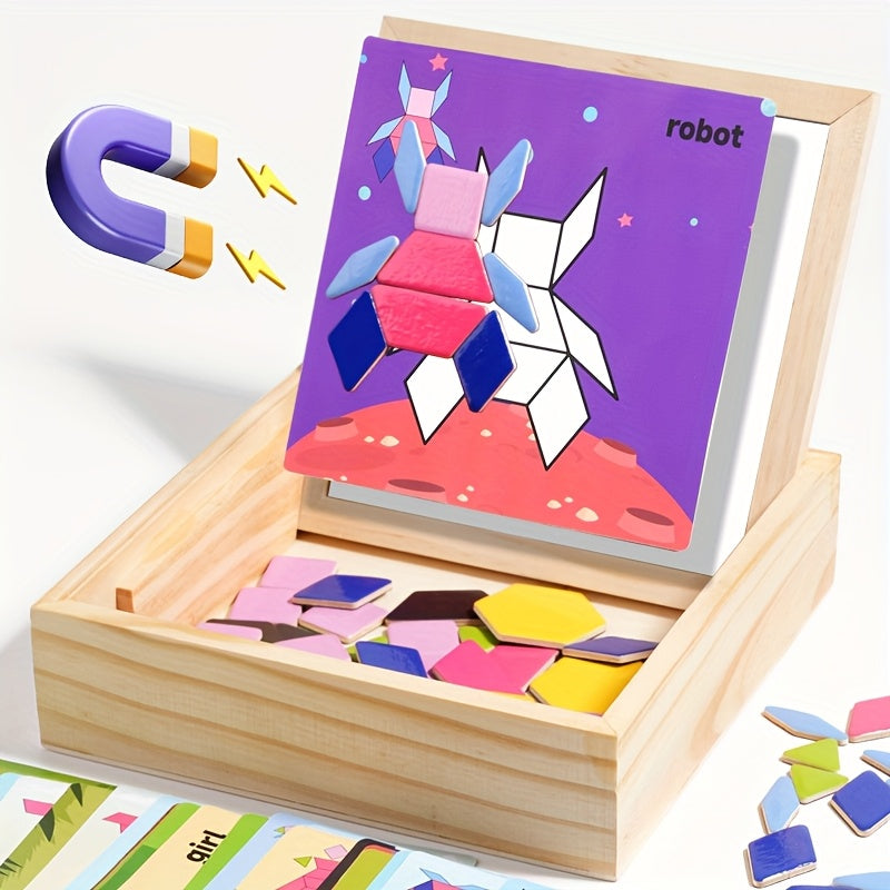 Wooden Jigsaw Puzzle Geometric Shape 3D Building Blocks Educational Toy