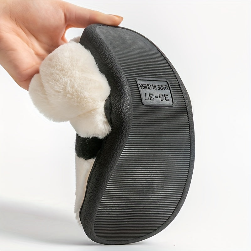 Colorblock Warm Home Slippers Slip On Round Toe Low Non slip Fluffy Soft Shoes