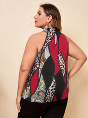  Colorblock Paisley Halter Neck Tank Top