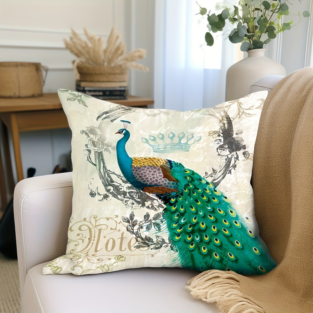 Peacock Print Pillowcase for Home Decor - No Insert