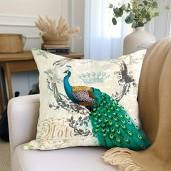 Peacock Print Pillowcase for Home Decor - No Insert