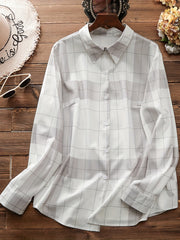  Colorblock Grid Print Button Up Blouse