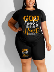  Art Letter Print Tee & Shorts Set