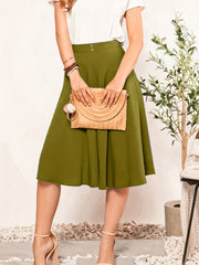  Solid Button Decor High Rise A line Skirt