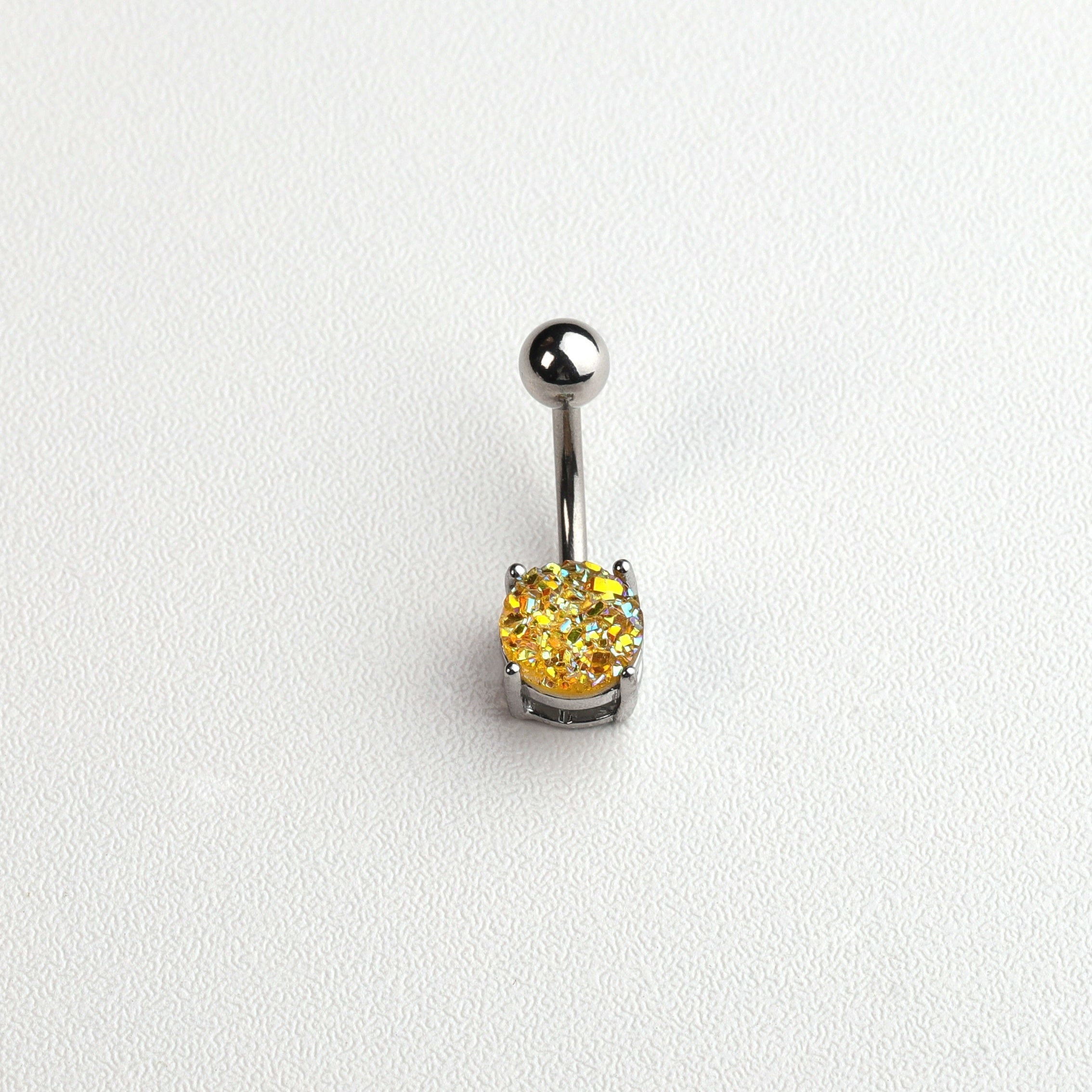 Stainless Steel Horseshoe Belly Button Ring with Zircon Inlay