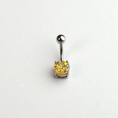 Stainless Steel Horseshoe Belly Button Ring with Zircon Inlay