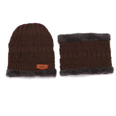Men's Knitted Plush Beanie Hat Scarf Set