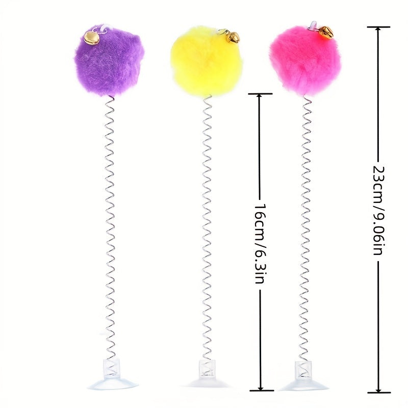 Interactive Plush Cat Toy with Feather Bell and Suction Cup