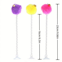 Interactive Plush Cat Toy with Feather Bell and Suction Cup