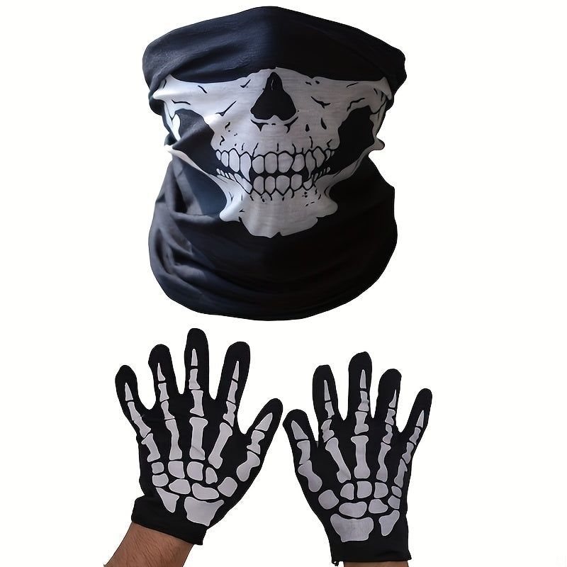 Adult Halloween Death Cloak Skull Face Towel Gloves Costume Set
