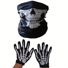 Adult Halloween Death Cloak Skull Face Towel Gloves Costume Set