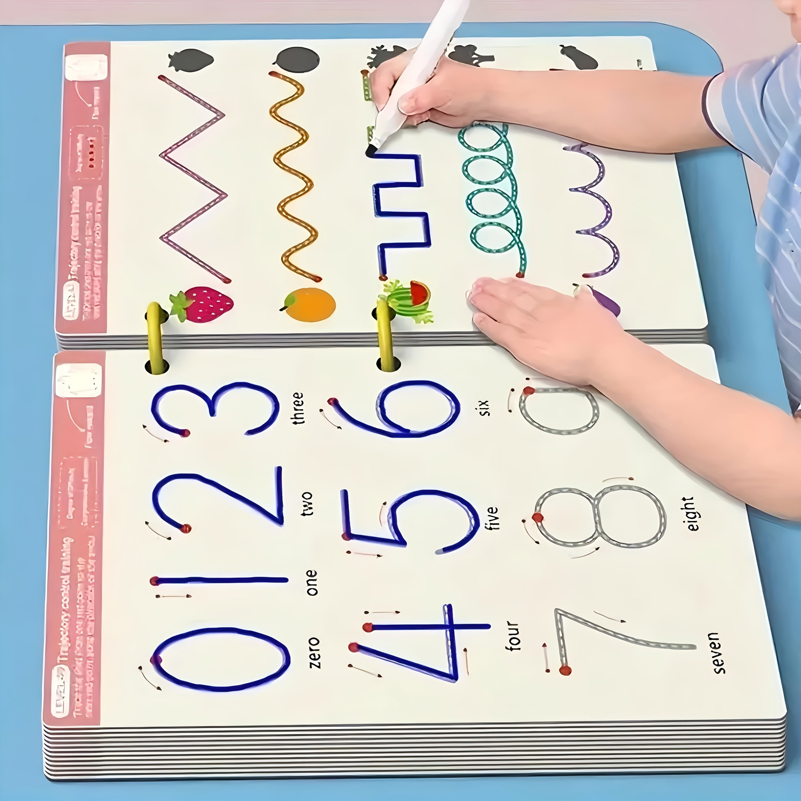AOUDAI 34 Pg Reusable Workbook w/ Pens Eraser Numbers Letters Shapes