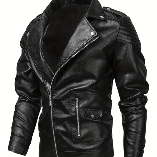 Men's PU Leather Lapel Zipper Jacket for Autumn/Winter