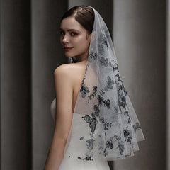 Butterfly Embroidered Bridal Veil with Comb Fingertip Length