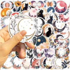 50pcs Moon Flower Cat Cartoon Stickers PVC Decals for Luggage Guitar Car Skatebo