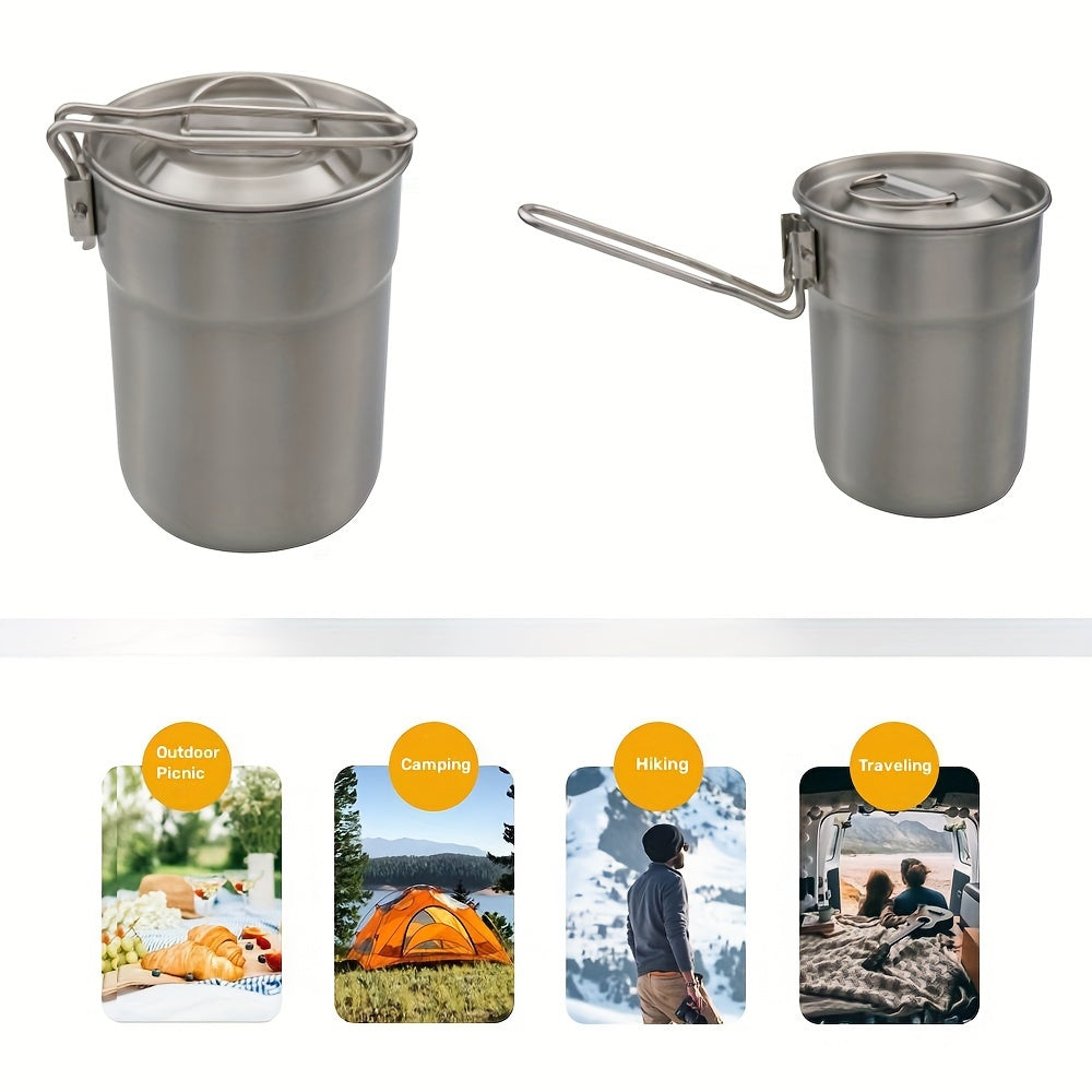 Silver Outdoor Stainless Steel Cooking Pot with Lid - Camping Light