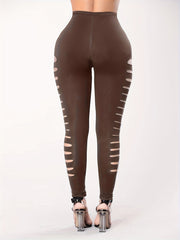  Solid Cut Out Side High Stretch Leggings