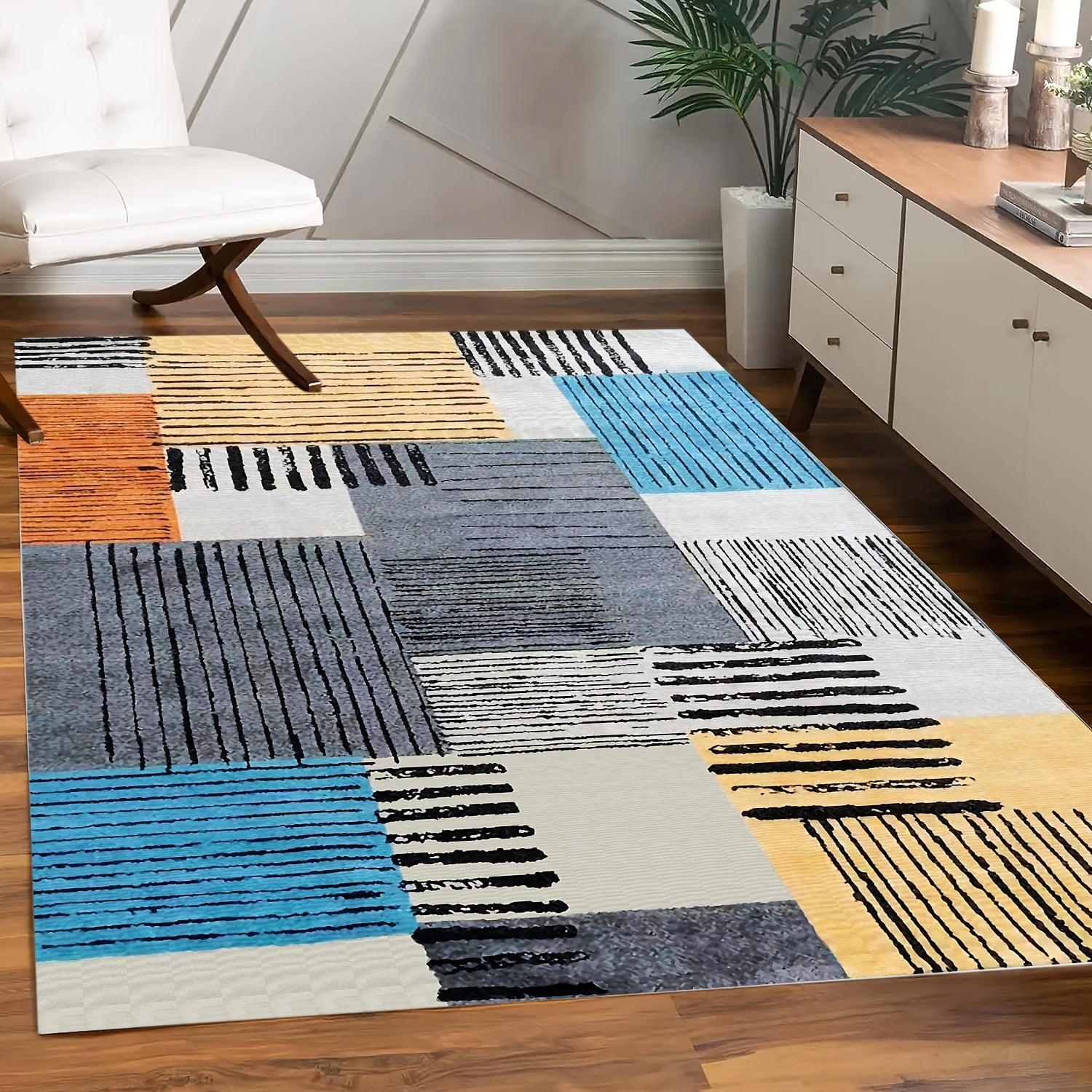 Colorful Checkered Large Area Carpet Non Slip Backing