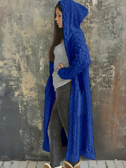  Women's Solid Hooded Cardigan Coat Knitted Sweater Coat