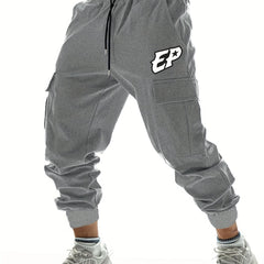 EP Letter Print Casual Cargo Pants Men's Joggers