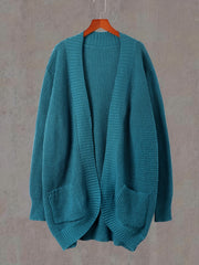 Open Front Long Sleeve Cardigan with Pockets