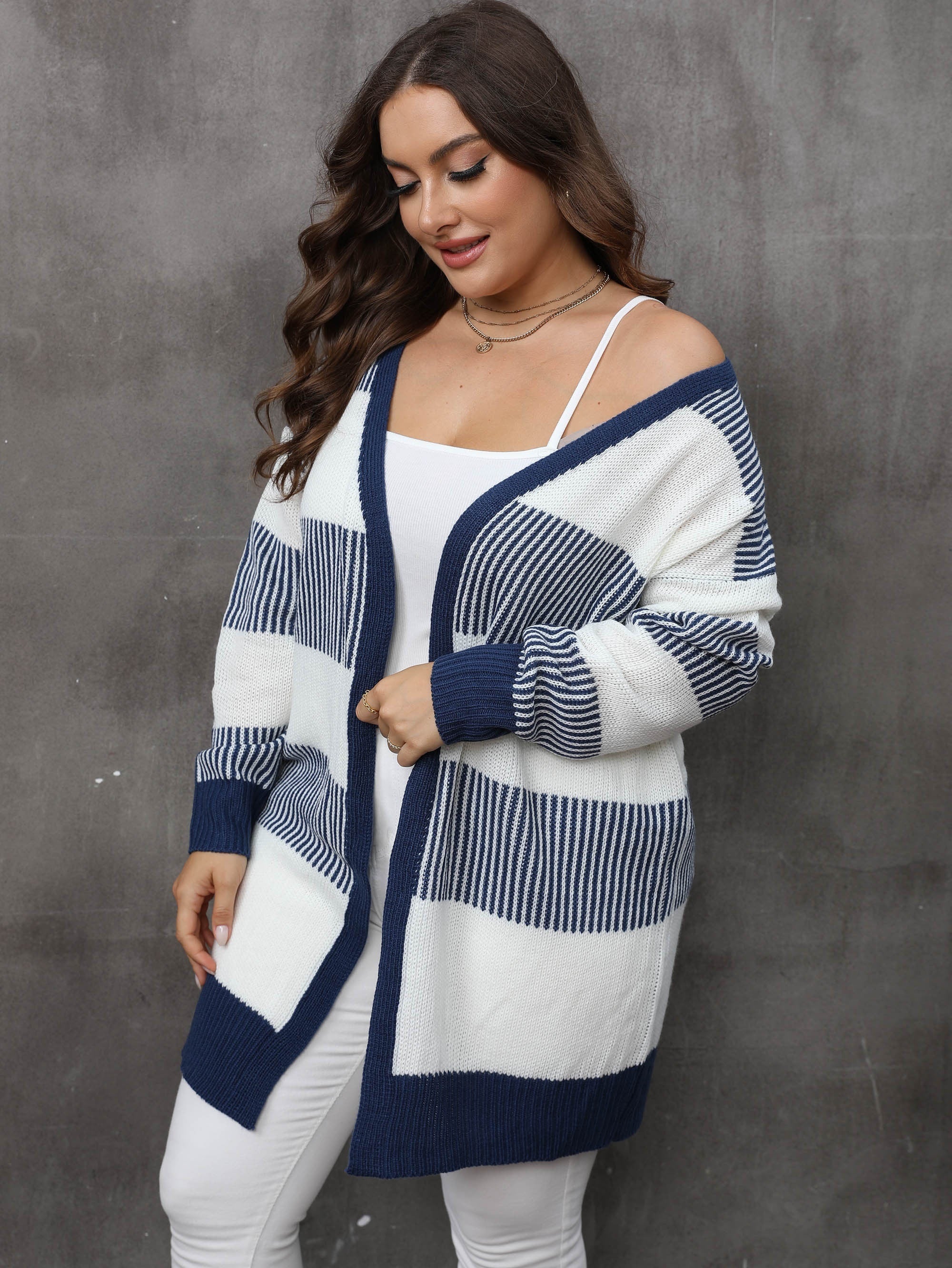  Colorblock Stripe Long Sleeve Cardigan