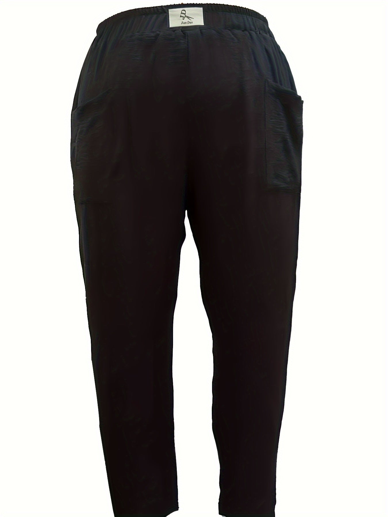  Solid Elastic Waist Casual Pants with Pockets