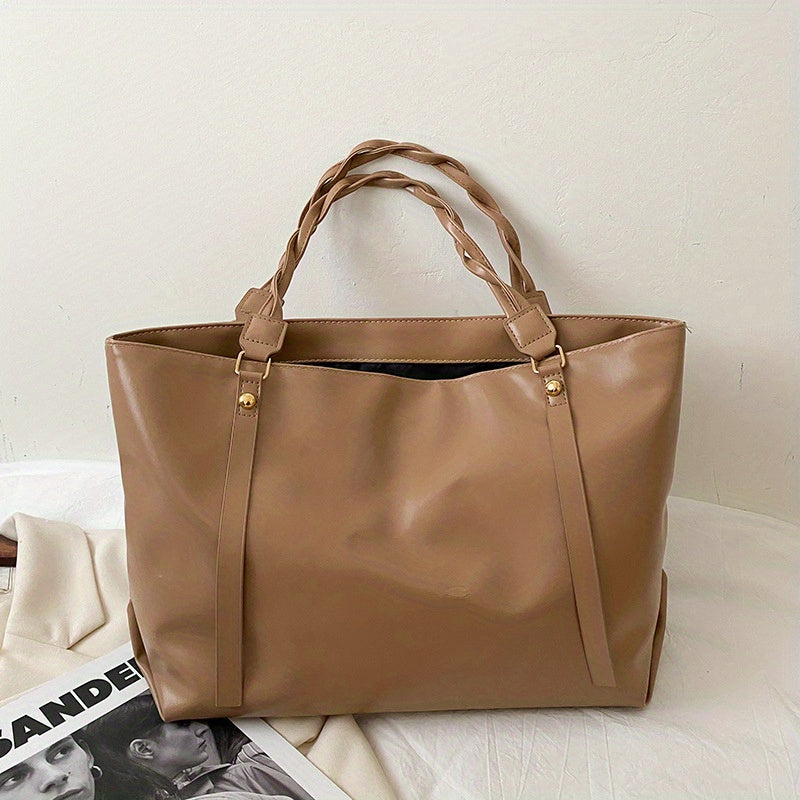 Minimalist Solid Tote Bag Satchel Handbag For Work Twisted Straps