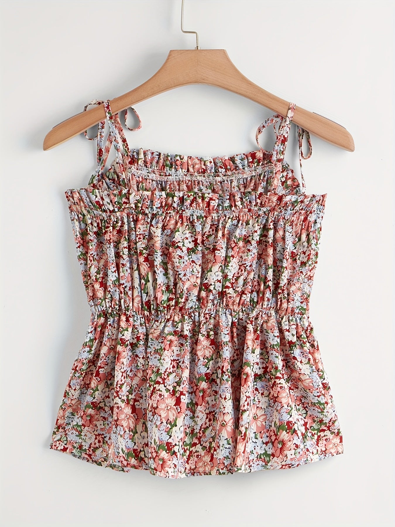  Boho Cami Top Women's Plus Floral Print Tie Shoulder Cami Top
