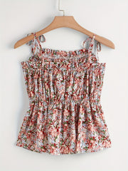  Boho Cami Top Women's Plus Floral Print Tie Shoulder Cami Top