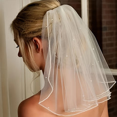 2 Pack Romantic Style Short Bridal Veil with Hair Comb Wedding Accessories