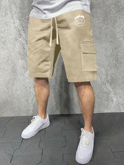 Men's Casual Cargo Shorts Solid Stretch Elastic Waist Drawstring Shorts