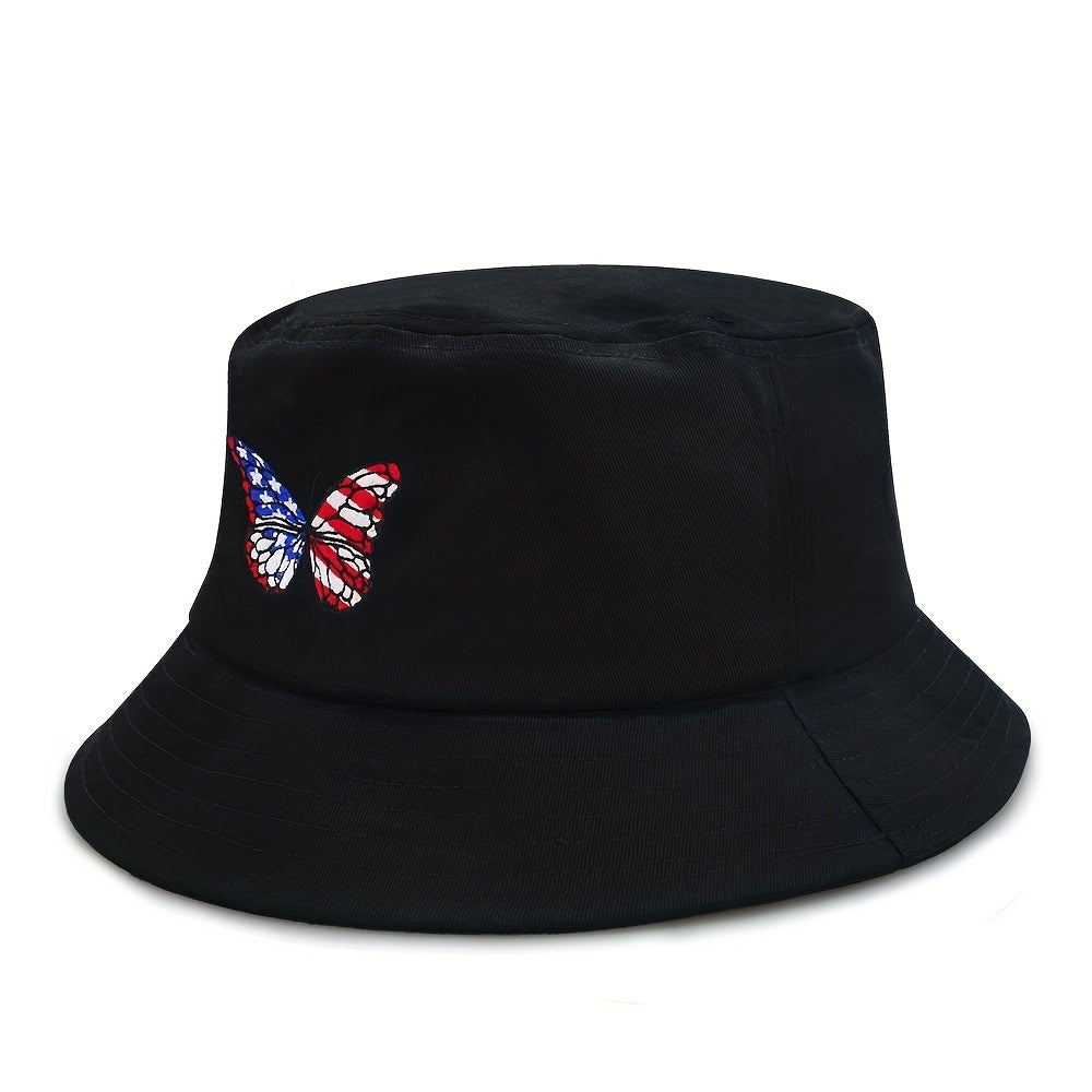 Butterfly Embroidery Bucket Hat Flag Pattern Unisex Basin Hat