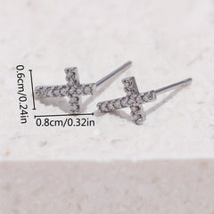 Zircon Cross Stud Earrings Retro Copper Jewelry Gift