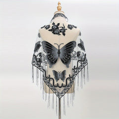 Flower & Butterfly Lace Triangle Scarf Embroidered Shawl