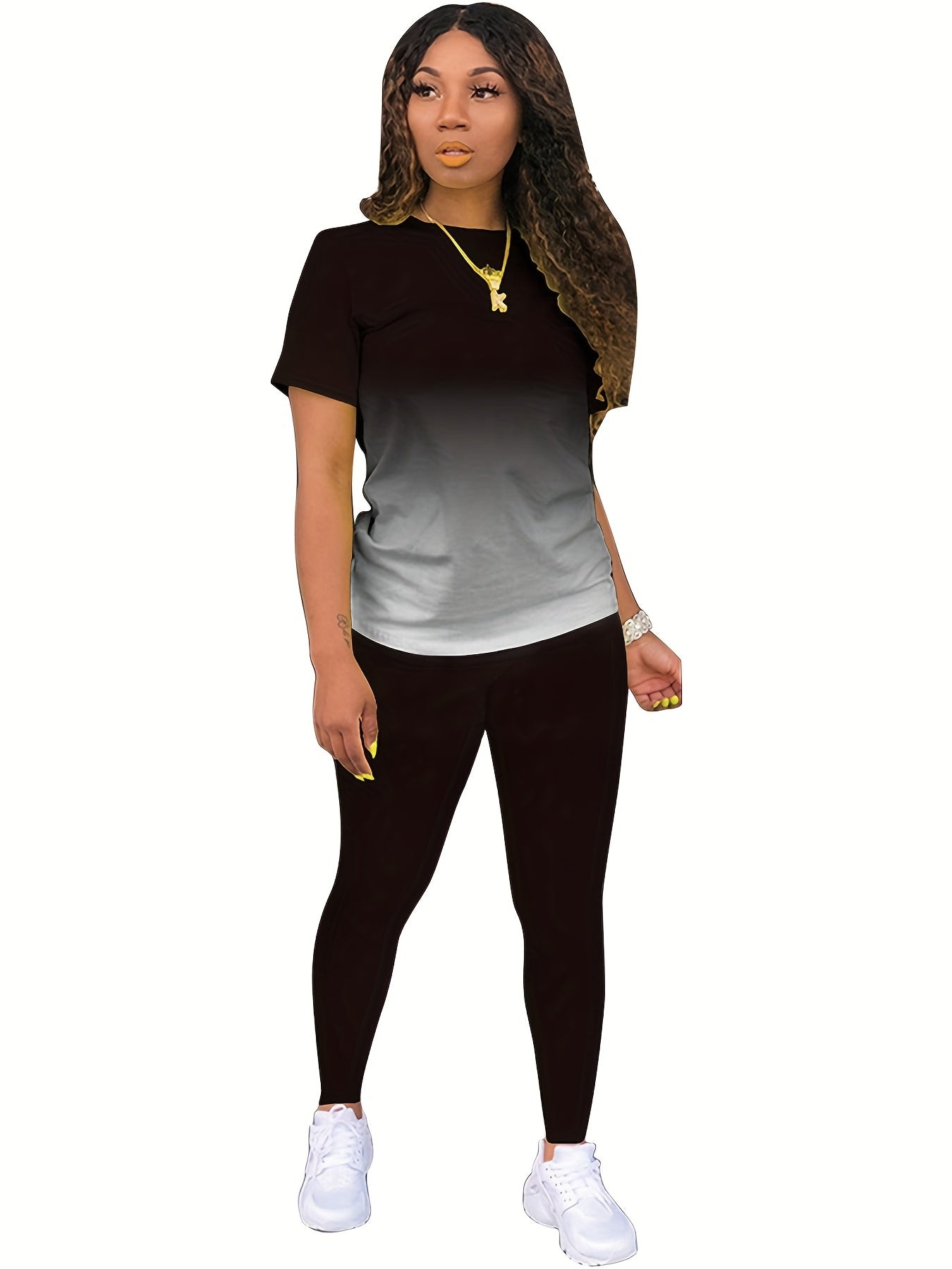 Spring & Summer Two-piece Set Gradient T-shirt & Slim Pants Outfits