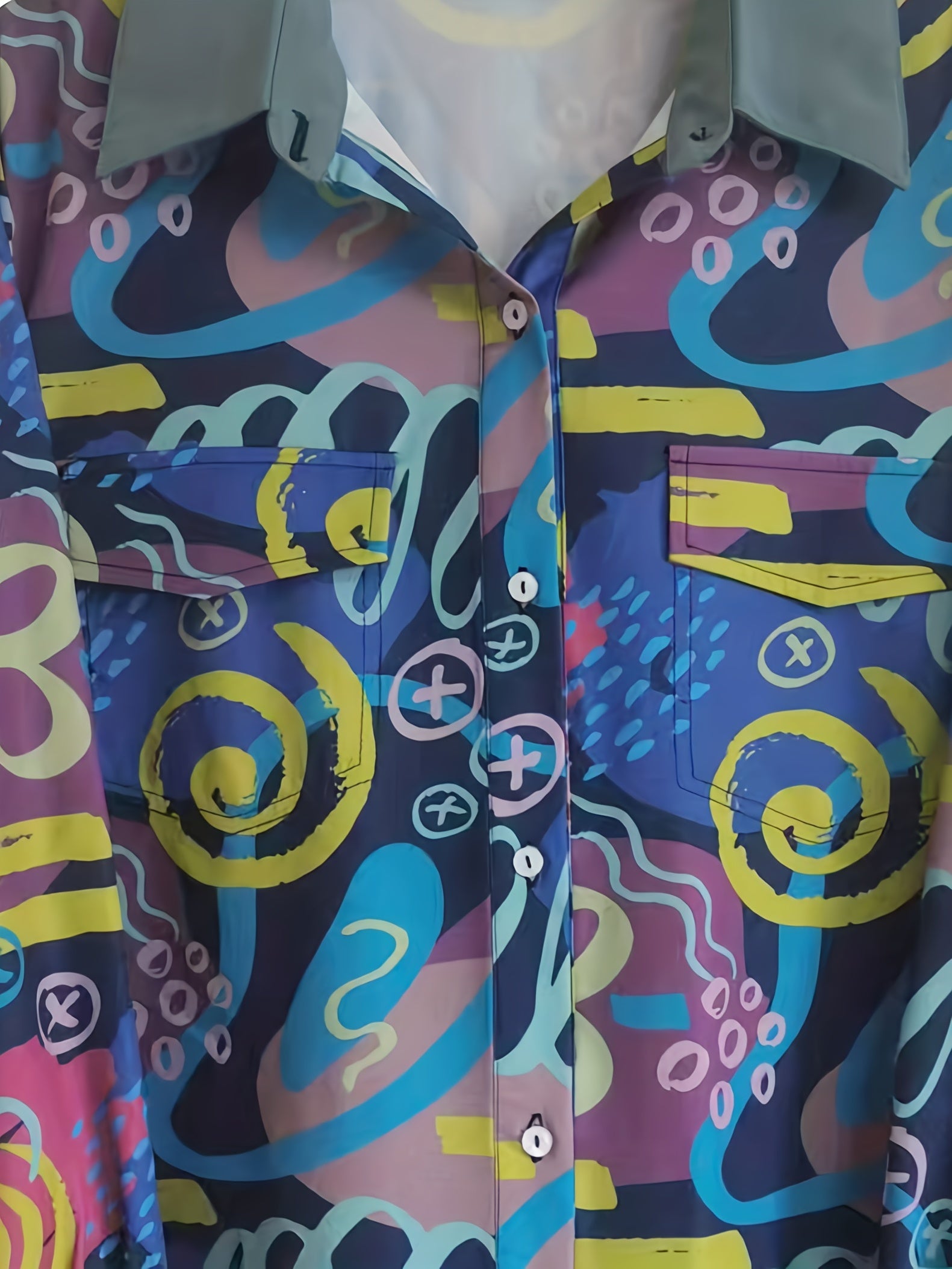  Graffiti Print Button Up Blouse