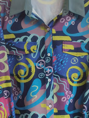  Graffiti Print Button Up Blouse