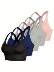 5pcs Sports Bras Cut Out Breathable Push Up Shockproof Women's Lingerie