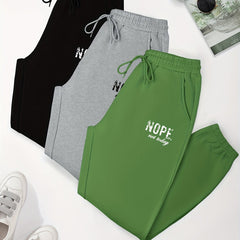 3 Pack Plus Size Sports Pants Set Women's Plus Letter Print Liner Fleece
