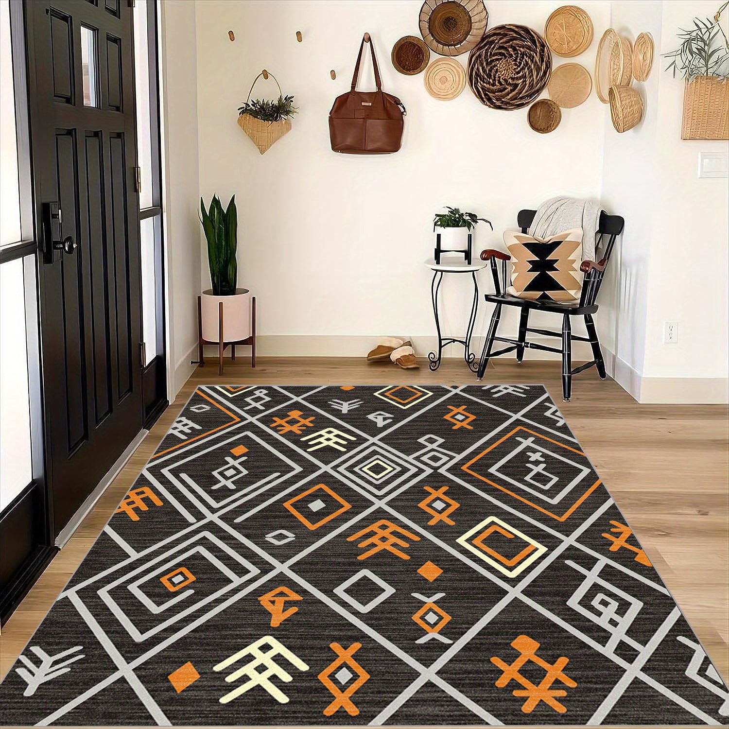 Geometric Pattern Soft Faux Sheepskin Floor Mat Machine Washable