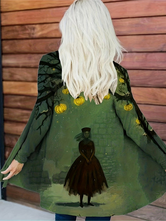  Casual Painting Print Open Front Cardigan
