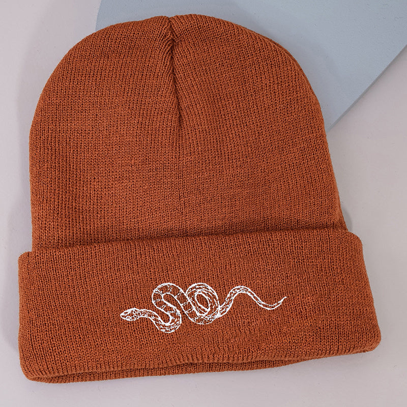 Snake Embroidered Beanie Hat for Women Christmas Gift
