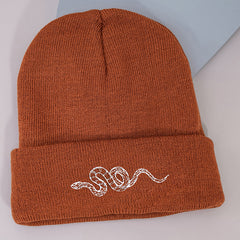 Snake Embroidered Beanie Hat for Women Christmas Gift