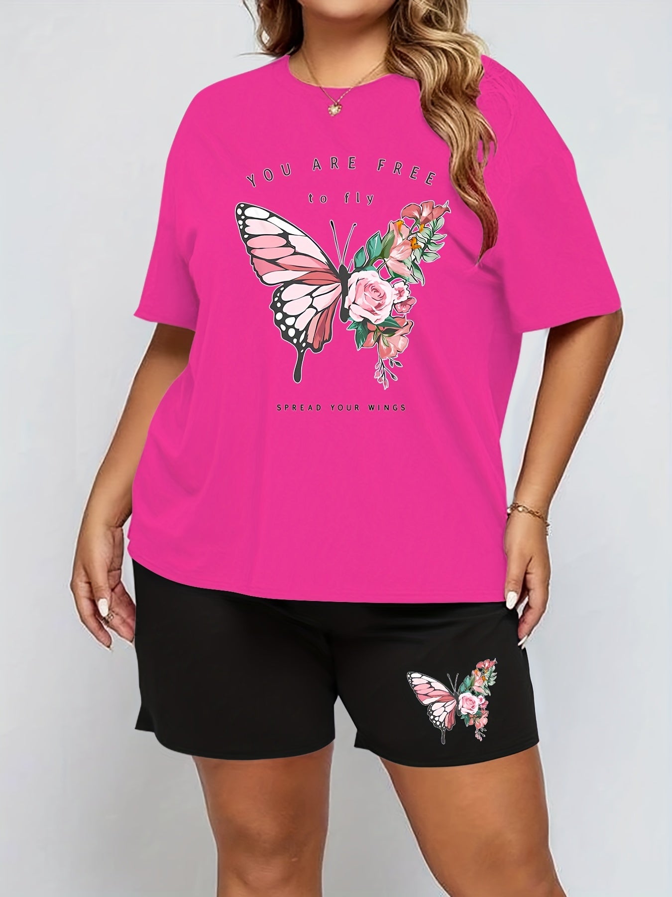  Butterfly Print Short Sleeve Tee & Shorts Pajama Set