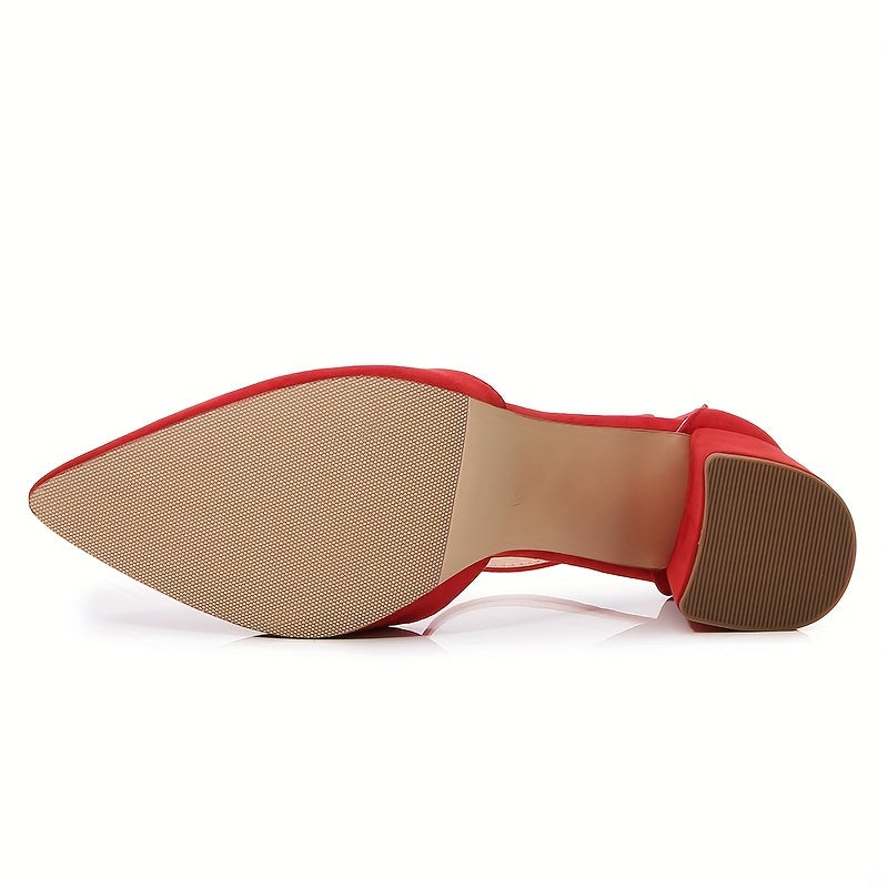 Women's Block Heeled Sandals Pointed Toe Ankle Strap Pumps Solid Heels